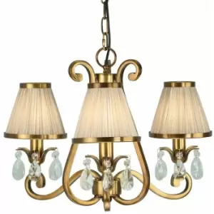 Esher Ceiling Pendant Chandelier Brass Crystal & Beige Shades 3 Lamp Light