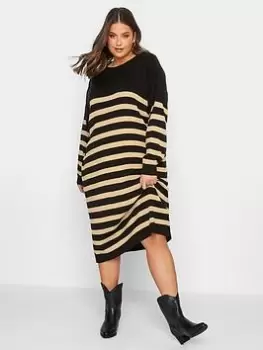 Yours Mono Stripe Jumper Dress - Black, Size 26-28, Women