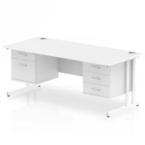 Impulse 1600 Rectangle White Cant Leg Desk White 1 x 2 Drawer 1 x 3 Drawer Fixed Ped