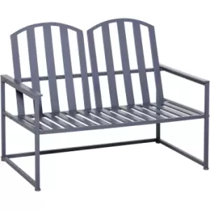 Outsunny 2 Seat Steel Patio Garden Bench Chair Slat Design Backyard Porch, Grey - Grey