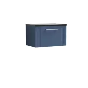 Nuie Deco 600mm Wall Hung Single Drawer Vanity & Sparkling Black Laminate Top - Satin Blue