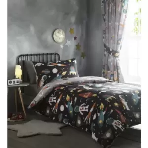 Portfolio Spaceman Grey Double Duvet Cover Set Reversible Bedding Set