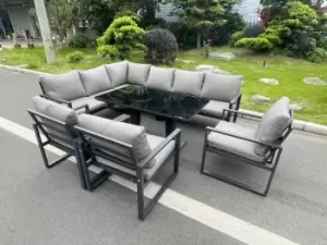 Fimous 9 Seater Outdoor Dark Grey Aluminum Lounge Complete Sofa Set with Black Tempered Glass