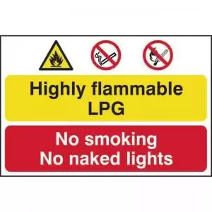 Highly Flammable LPG No Smoking Or Naked Lights&rsquo; Sign;