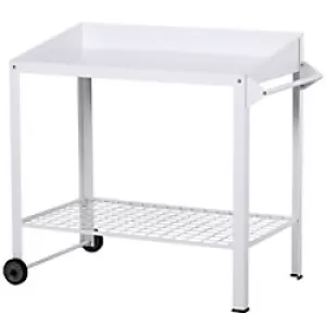 Outsunny Metal Outdoor Garden Potting Table Push Cart White