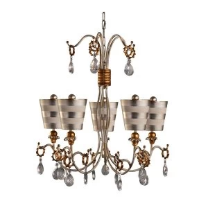 5 Light Multi Arm Chandelier Silver, Cream Finish, E27