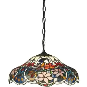 Interiors Sullivan - 1 Light Medium Ceiling Pendant Dark Bronze, Tiffany glass, E27