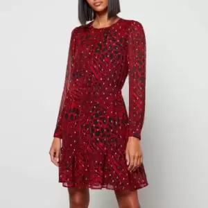 Michael Kors Womens Patchwork Animal Mini Dress - Crimson - XS