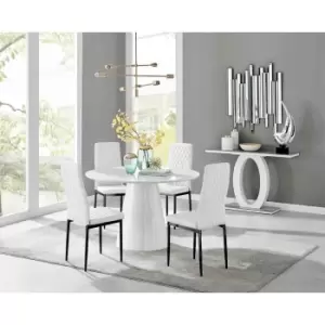 Furniture Box Palma White High Gloss Round Dining Table and 4 White Milan Black Leg Chairs