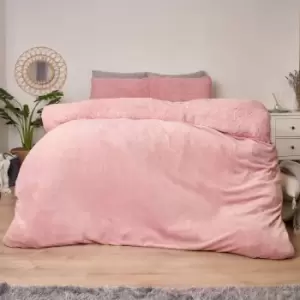 Brentfords Sherpa Fleece Reverse Duvet Cover Set Bedding Blush Super King