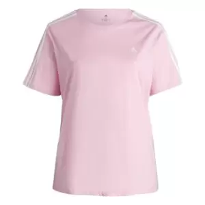 adidas Essentials Slim 3-Stripes T-Shirt (Plus Size) Wome - True Pink / White