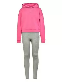 adidas Sportswear Junior Girls Overhead Hoodie And Tight Set - Pink, Size 13-14 Years, Women