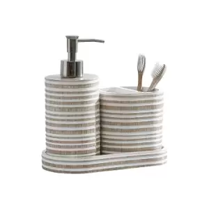 DKNY Natural Stripe Lotion Dispenser, Toothbrush Holder & Tray