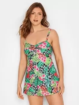 Long Tall Sally Floral Printed Skirted Swimsuit, Black, Size 22, Women