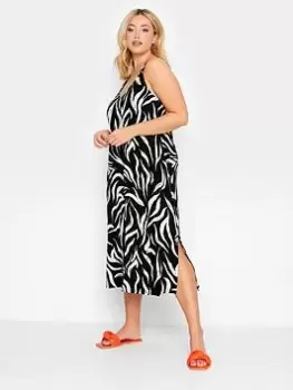 Yours Stroke Print Ring Detail Beach Dress, Black, Size 26-28, Women