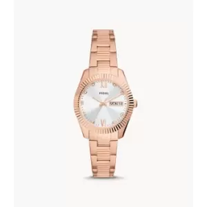 Fossil Womens Scarlette Three-Hand Day-Date Rose Gold-Tone Stainless Steel Watch - Rose Gold