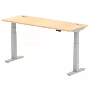 Air 1600/600 Maple Height Adjustable Desk with Cable Ports with Silver Legs