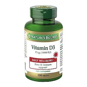 Natureamp39s Bounty Vitamin D3 25 ug 1000 IU 100 Tablets