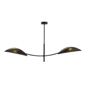 Lotus Black Multi Arm Semi Flush Ceiling light with Black, Gold Fabric Shades, 2x E14