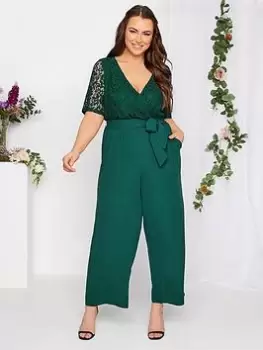 Yours Curve Occasion Lace Wrap Jumpsuit, Green, Size 26-28, Women