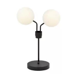 Nova Black Globe Table Lamp with White Glass Shades, 2x E14