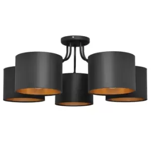 Alba Multi Arm Semi Flush Ceiling Light Black, Gold 70cm