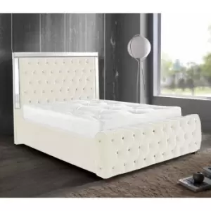 Elegance Mirrored Upholstered Beds - Plush Velvet, King Size Frame, Cream - Cream