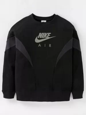 Nike Girls Nsw Air French Terry Boyfriend Crew Sweat Top, Black/Grey, Size L, Women