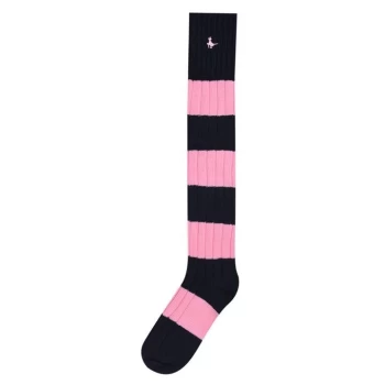 Jack Wills Sawley Single Ribbed Knee High Socks - Pink Navy Strip