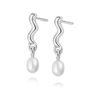 Daisy London 925 Sterling Silver Treasures Wave Seed Pearl Stud Earrings Sterling Silver