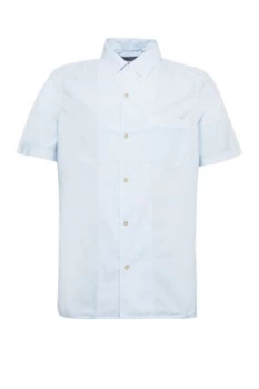 Mens French Connection Garment Dye Poplin Short Sleeve Shirt Blue