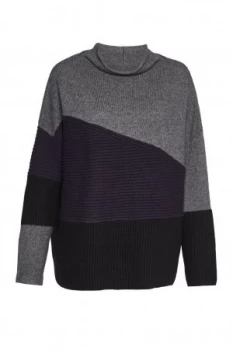French Connection Patchwork Knits High Neck Jumper Charcoal