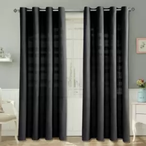 Homecapes Cotton Rajput Ribbed Black Curtain Pair, 66 x 72' Drop - Black