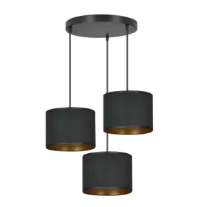 Hilde Black Cluster Pendant Ceiling Light with Black Fabric Shades, 3x E27