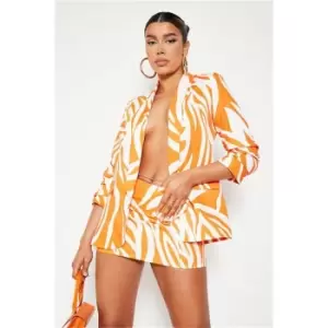 I Saw It First Orange Zebra Ruched Sleeved Blazer - Orange