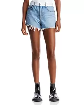 alexanderwang.t Logo Webbing High Rise Denim Shorts in Vintage Light Indigo