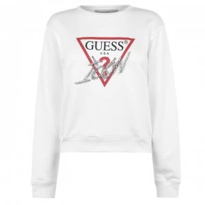 Guess Triangle Logo Crew Neck Sweatshirt - White