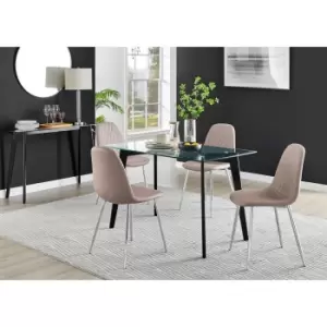 Furniture Box Malmo Glass and Black Leg Dining Table & 4 Cappuccino Corona Silver Chairs