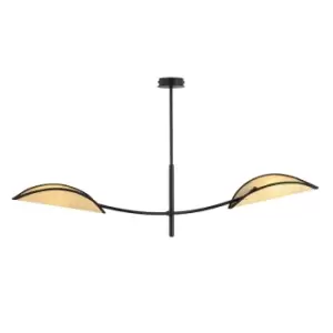 Emibig Lotus Black Multi Arm Semi Flush Ceiling light with Brown Fabric Shades, 2x E14