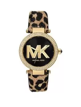 Michael Kors Parker Black Dial Leopard Strap Ladies Watch