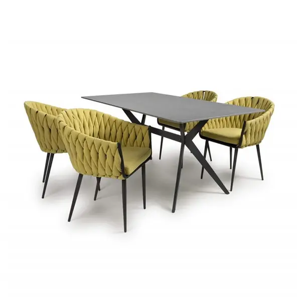 Shankar Timor 1.6m Grey & 4 Pandora Yellow Dining Set - Grey 9016075