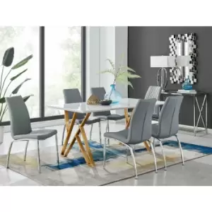 Taranto White High Gloss Dining Table and 6 Grey Isco Chairs - Elephant Grey