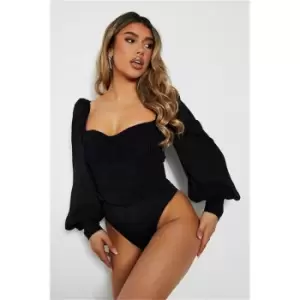 I Saw It First Black Ruched Front Puff Sleeve Bodysuit - Black