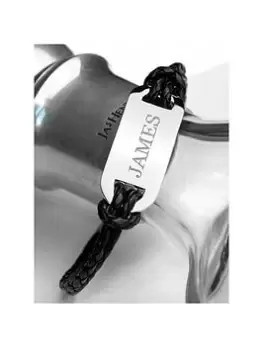 Treat Republic Personalised Mens Statement Leather Bracelet in Black, Silver, Men