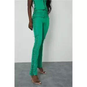 I Saw It First Emerald Green Full Lace-Up Woven Straight Leg Trousers - Green