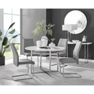 Furniturebox Adley White High Gloss 120cm Storage Dining Table & 4 Grey Lorenzo Silver Leg Faux Leather Chairs