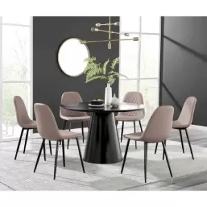 Furniture Box Palma Black Semi Gloss Round Dining Table and 6 Cappuccino Corona Black Leg Chairs