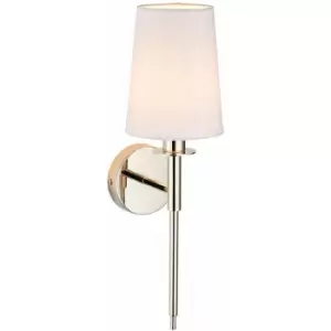 Bright Nickel Plated Wall Light & White Cotton Shade - Modern Sconce Fitting