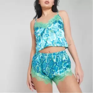 Missguided Snake Print Satin Cami and Shorts Pyjama Set - Green