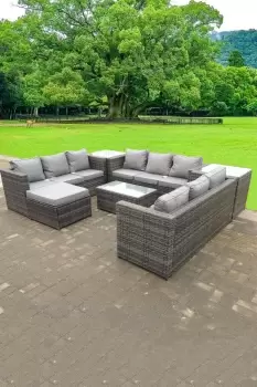 Fimous 9 Seater Outdoor Dark Grey Rattan Lounge Complete Sofa Set with U Shape Sofas and Big Footstool